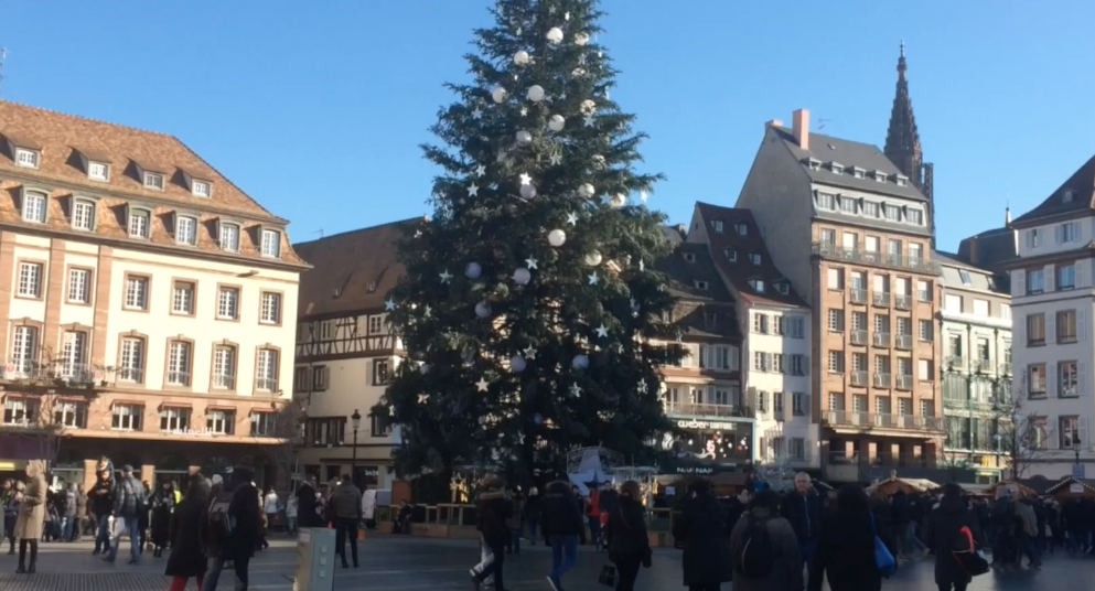 Christmas tree in a European city square